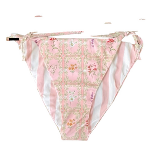Aguabendita Reversible Low Rise Cheeky Bikini Bottom Pink Floral & Stripe Size L